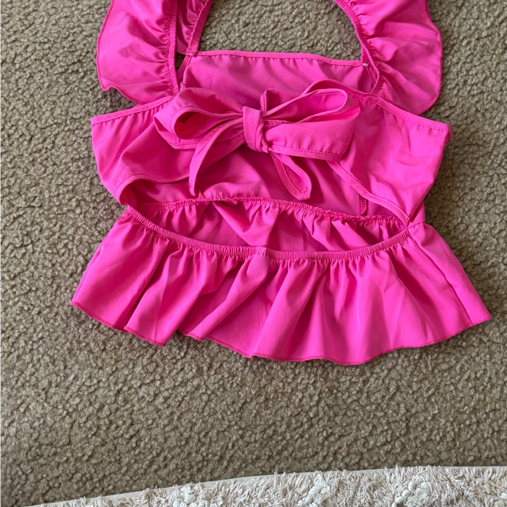 Pink Ruffled Bikini Top